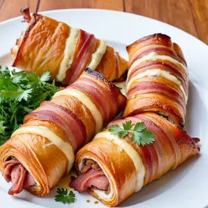 Мясные конвертики с беконом и голубым сыром