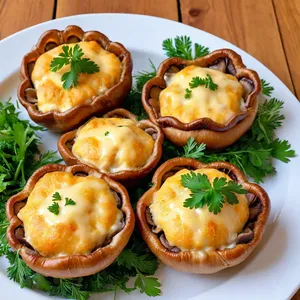 Мясные корзинки с грибами и сыром