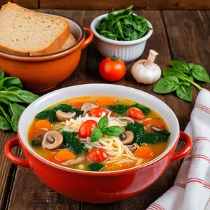 Минестроне с грибами и шпинатом