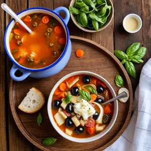 Минестроне с моцареллой и оливками