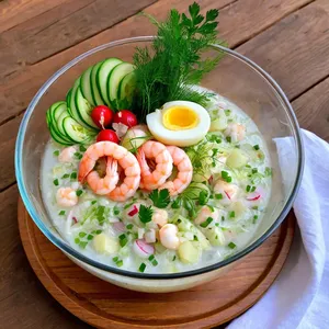 Окрошка на айране с креветками