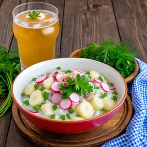 Окрошка на квасе с копчёной уткой