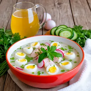 Окрошка на квасе с копчёным сигом