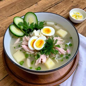Окрошка на минералке с курицей