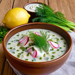 Окрошка на пахте с копчёной скумбрией