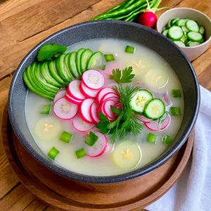 Окрошка на ряженке с ветчиной
