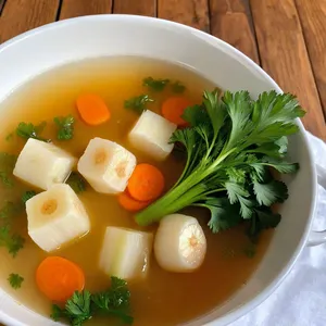 Овощной бульон с корнем сельдерея и чесноком