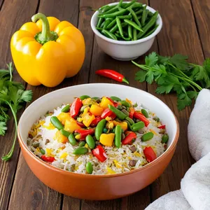 Овощной плов с болгарским перцем и фасолью