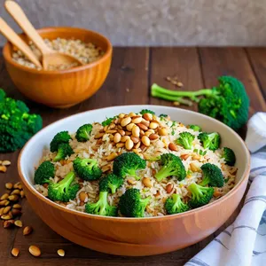 Овощной плов с брокколи и кедровыми орешками