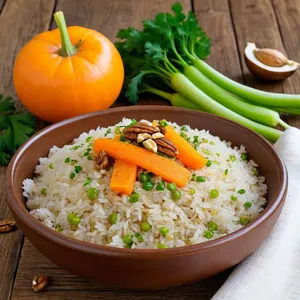 Овощной плов с сельдереем и грецкими орехами