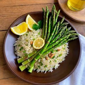Овощной плов с спаржей и миндалем
