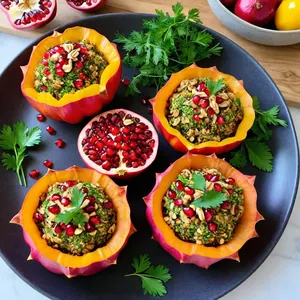 Овощные корзинки с грецким орехом и гранатом