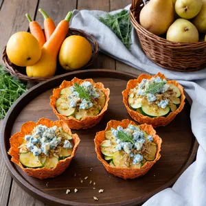 Овощные корзинки с грушей и голубым сыром