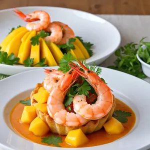 Овощные корзинки с креветками и манговым соусом
