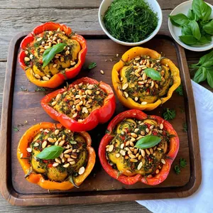 Овощные корзинки с печеным перцем и кедровыми орешками