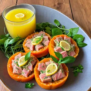 Овощные корзинки с тунцом и лимонным соусом