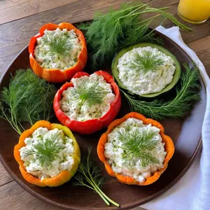 Овощные корзинки с творогом и укропом