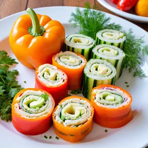 Овощные рулетики с творожным сыром и зеленью