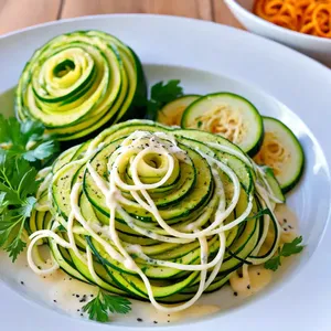 Овощные спирали с цукини и соусом из йогурта