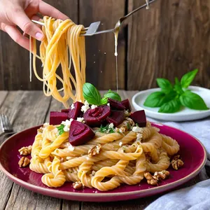 Паста из запеченной свеклы с козьим сыром и грецкими орехами