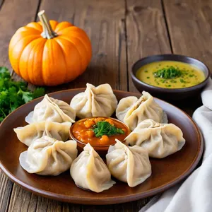 Пельмени с индейкой и тыквой в сливочно-чесночном соусе