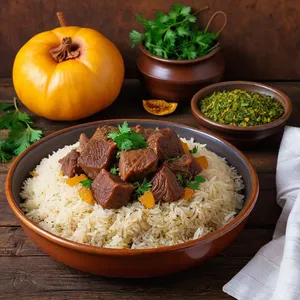 Плов с бараниной и айвой