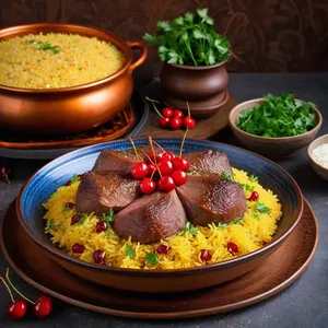 Плов с бараниной и черешней