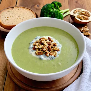 Потаж из брокколи с голубым сыром и грецкими орехами