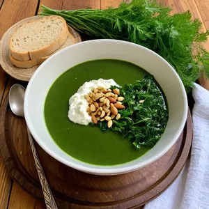 Потаж из свекольной ботвы с козьим сыром и кедровыми орехами