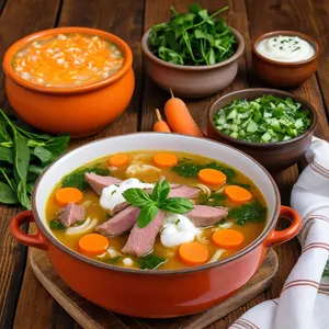 Рассольник с бараниной и шпинатом