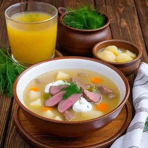 Рассольник с языком и картофелем