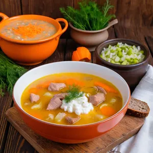 Рассольник с индейкой и рисом