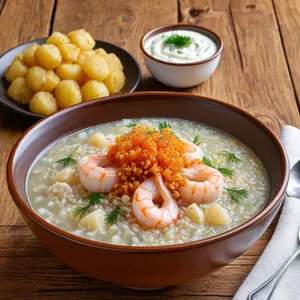 Рассольник с кальмарами и булгуром