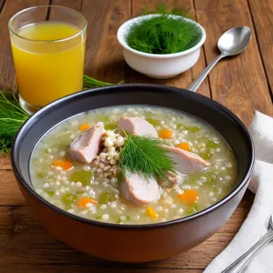 Рассольник с кроликом и ячменем