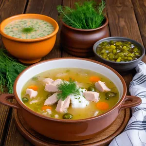 Рассольник с курицей и перловкой