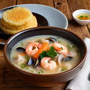 Рассольник с морепродуктами и рисом