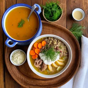 Рассольник с перепелкой и киноа