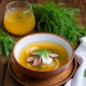 Рассольник с уткой и дикими травами
