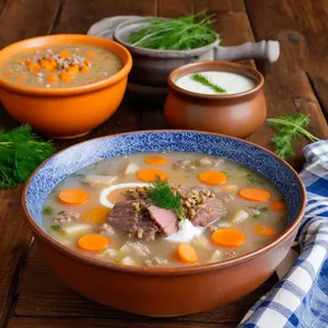 Рассольник с уткой и гречкой
