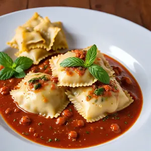 Равиоли с бараниной и мятным соусом