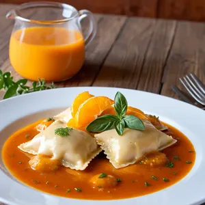 Равиоли с уткой и апельсиновым соусом
