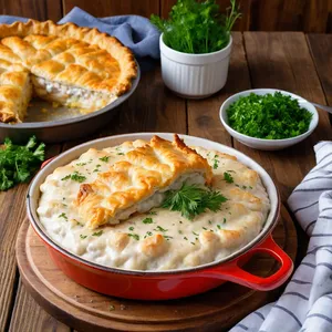 Рыбный пирог с сомом и сливочным соусом