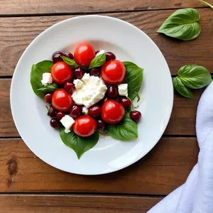 Салат Капрезе с черешней и козьим сыром