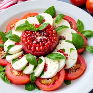 Салат Капрезе с гранатом и мятой