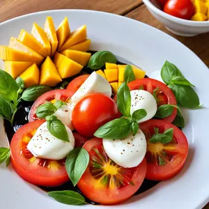 Салат Капрезе с манго и кинзой