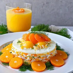 Салат "Мимоза" с копченой форелью и мандаринами