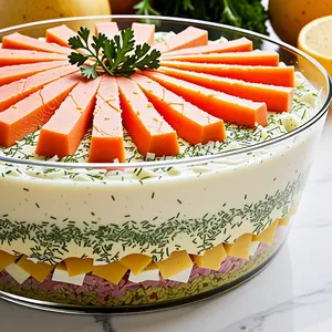 Салат "Мимоза" с копченым мясом и грушей