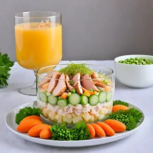 Салат "Оливье" с копченой курицей и грушей