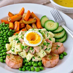 Салат "Оливье" с печеными овощами и горчичным соусом