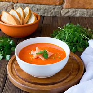 Сальморехо с копченым лососем и огурцом